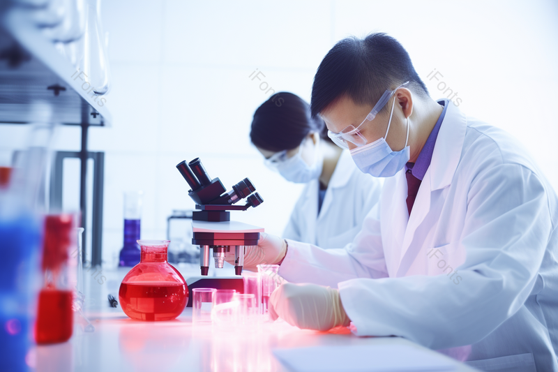 正在用显微镜的医疗研究人员用显微镜观察,高清,摄影图,摄影图片,图片大全,摄影图免费下载